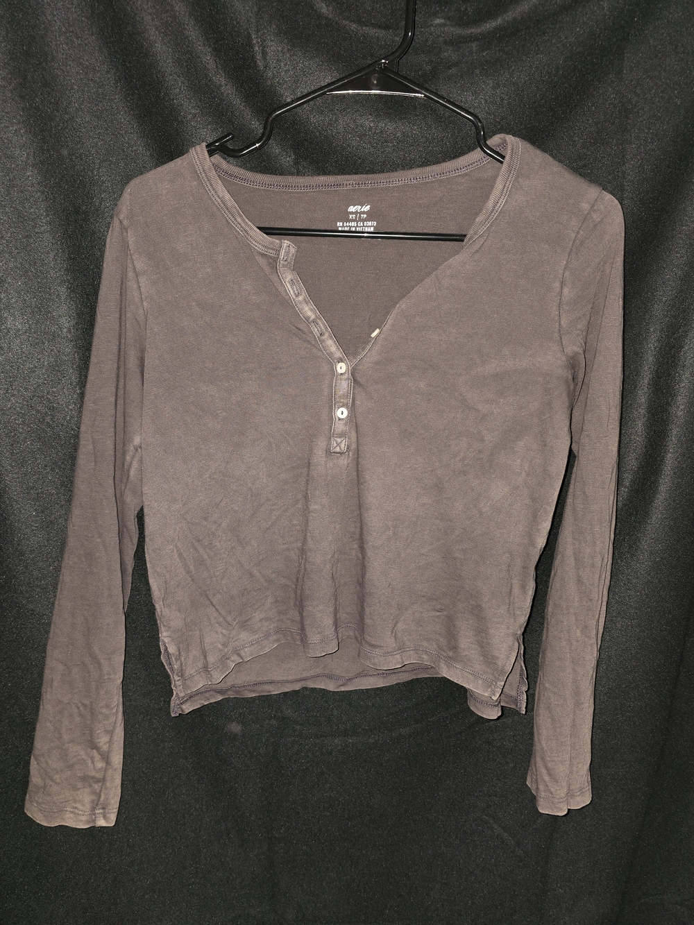aerie Washed Taupe Long Sleeve Henley Top